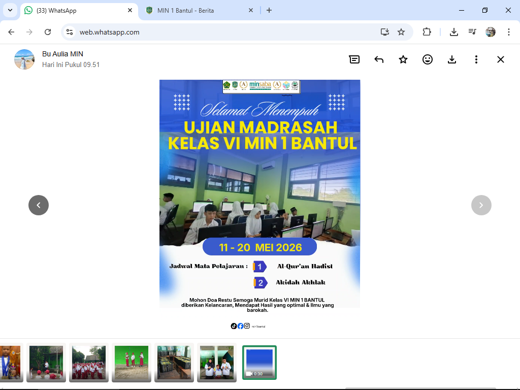 UJIAN MADRASAH SISWA KELAS 6 MIN 1 BANTUL 