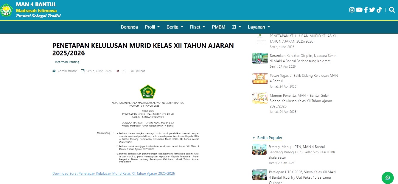 Resmi Lulus, Selamat untuk 140 Murid MAN 4 Bantul Tahun Ajaran 2025/2026