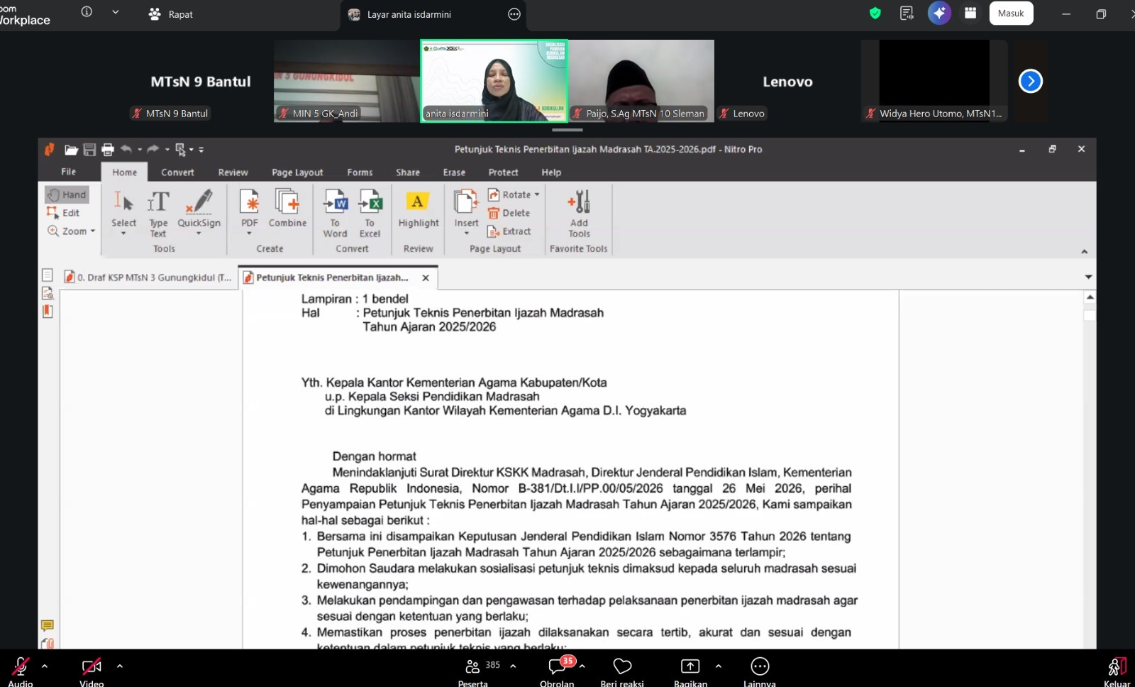 Bersama Kanwil Kemenag DIY, MTsN 9 Bantul Siap Wujudkan Tertib Administrasi Ijazah Secara Digital
