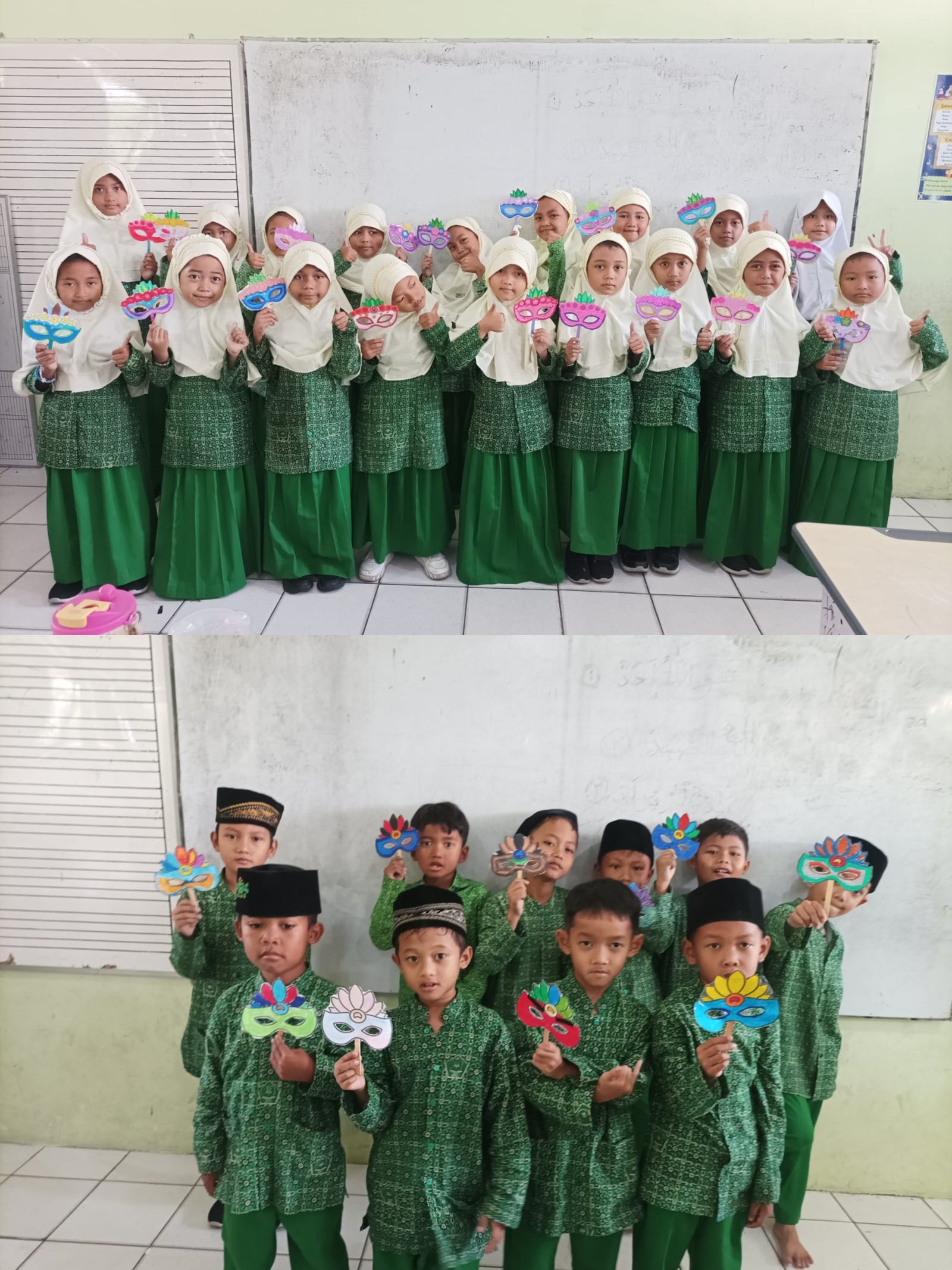 Tuangkan imajinasi, murid kelas 1B MIN 2 Bantul berkreasi membuat topeng