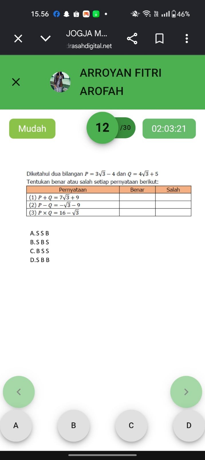 Hari Libur Tetap Produktif, Arroyan Fitri Arofah Semangat Taklukkan TO Matematika melalui JMD