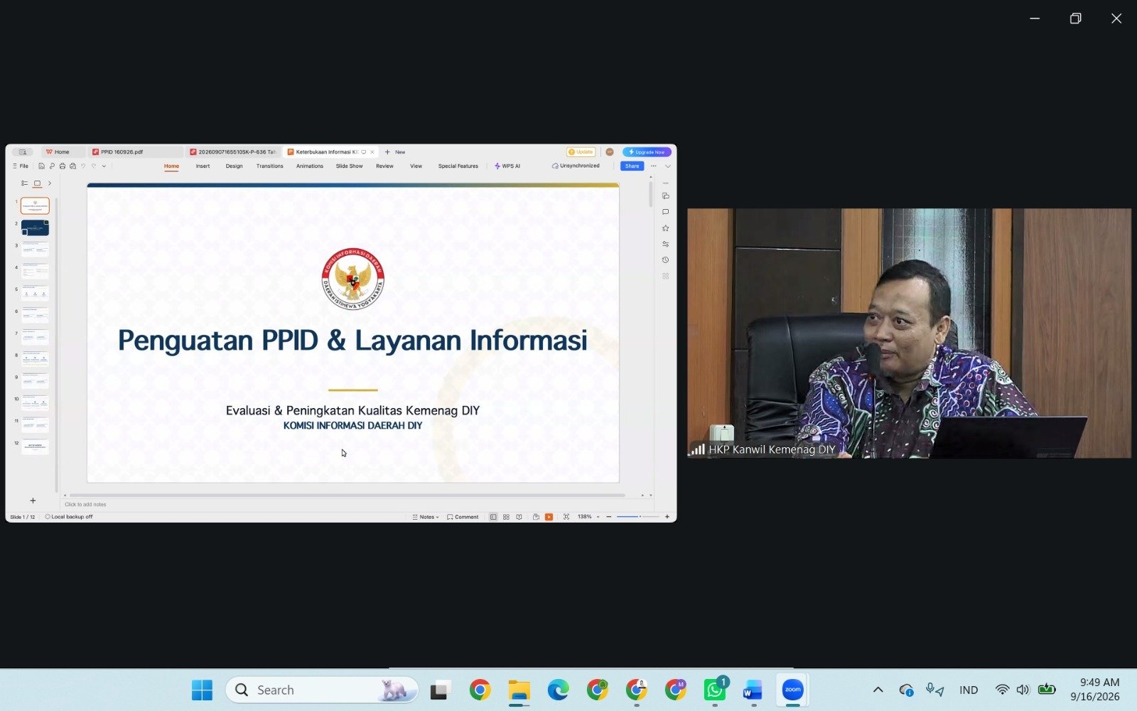 Perkuat Keterbukaan Informasi, Waka Humas MTsN 9 Bantul Ikuti Koordinasi PPID