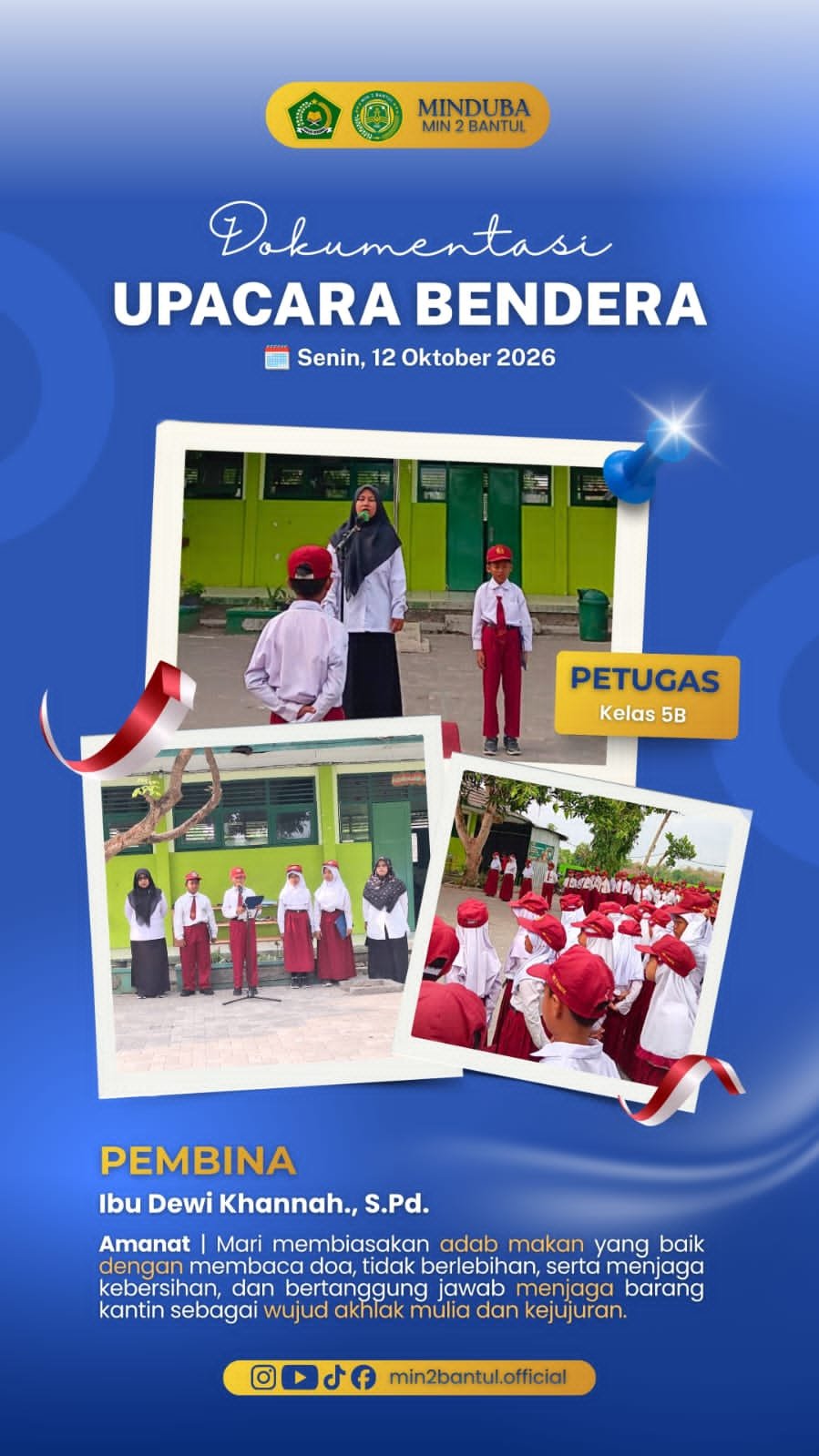Biasakan Adab Makan, Dewi Channah Kelas 5B MIN 2 Bantul Teladankan Tanggung Jawab